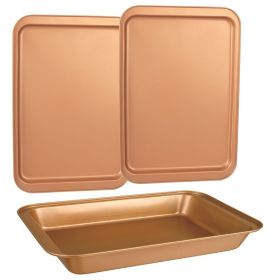 Original Cookie Sheet & Roasting Tray Set - 3 Pcs Toxic Free NONSTICK - Organic Environmental Friendly Premium Coating - Durable Quality - 2 X Baking