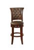 2Pc Beautiful Traditional Upholstered Swivel Bar Stool with Button Tufting Faux Leather Upholstery Padded Back Kitchen Dining Brown Espresso