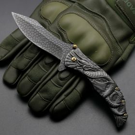 Dragon Embossed Portable Outdoor Fruit Knife (Color: Grey)