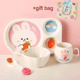 Tableware Set Cute Rabbit Children's Dinner Plate One Person Cup Bowl Creative Compartment Tray Breakfast Plate (Option: Rabbit 4 Pieces Gift Bag)