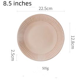 Vintage Ceramic Round Dessert Plate Rice Bowl (Option: Mud color-8.5inches-4PCS)