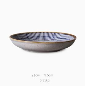 Round Cutlery With Underglaze Painted Pottery Plate (Option: Blue Rain Style 21cm)