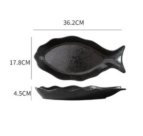 Commercial Hotel Large Size Steamed Fish Plate Japanese Household Ceramic Tableware (Option: The fish dish boast is black-36.2x17.8cm)