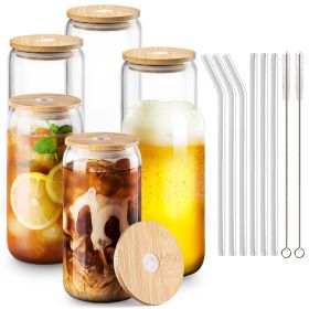 Combler Glass Cups with Bamboo Lids and Straws, 16 oz Drinking Glasses 4pcs Set, Iced coffee Cup Coffee Bar Accessories, Beer Glass Coffee Cups with L (Style: 6 Pcs Set)