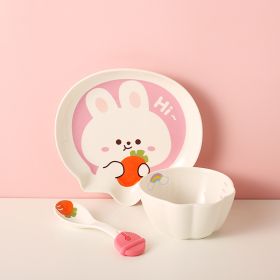 Tableware Set Cute Rabbit Children's Dinner Plate One Person Cup Bowl Creative Compartment Tray Breakfast Plate (Option: Rabbit 3 Pieces)